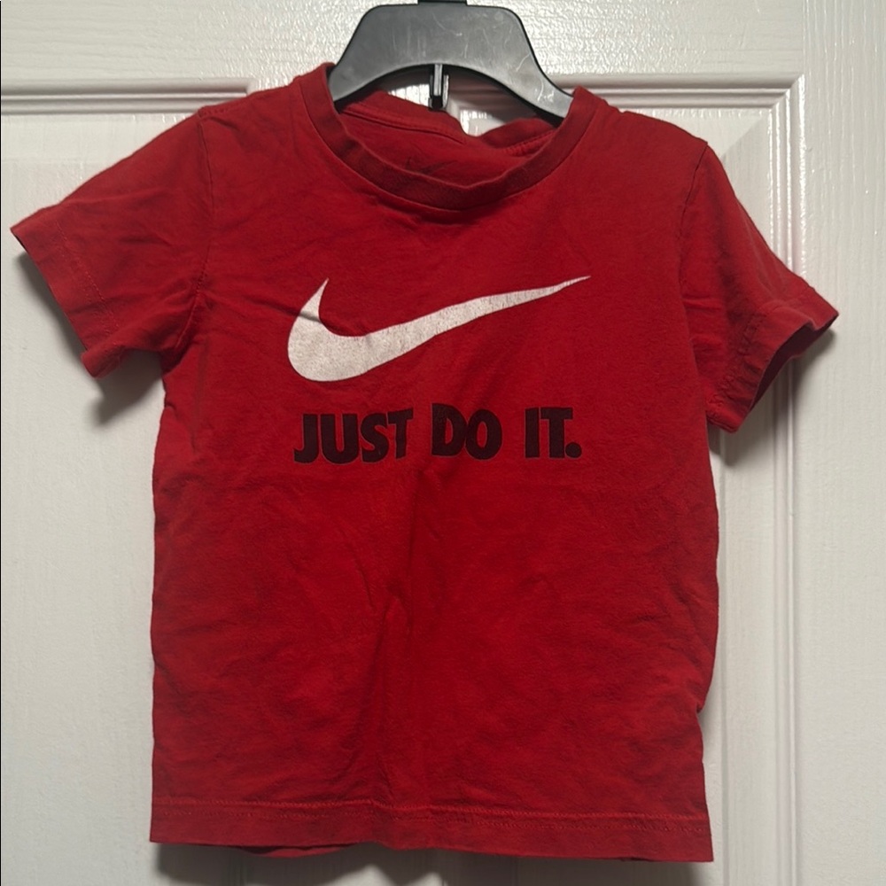 Nike Kids Red Tee with Swoosh and Slogan